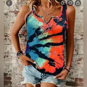 🎉🎉 Host Pick 🎉🎉 Red Tie Dye Notched Neck Tank Top